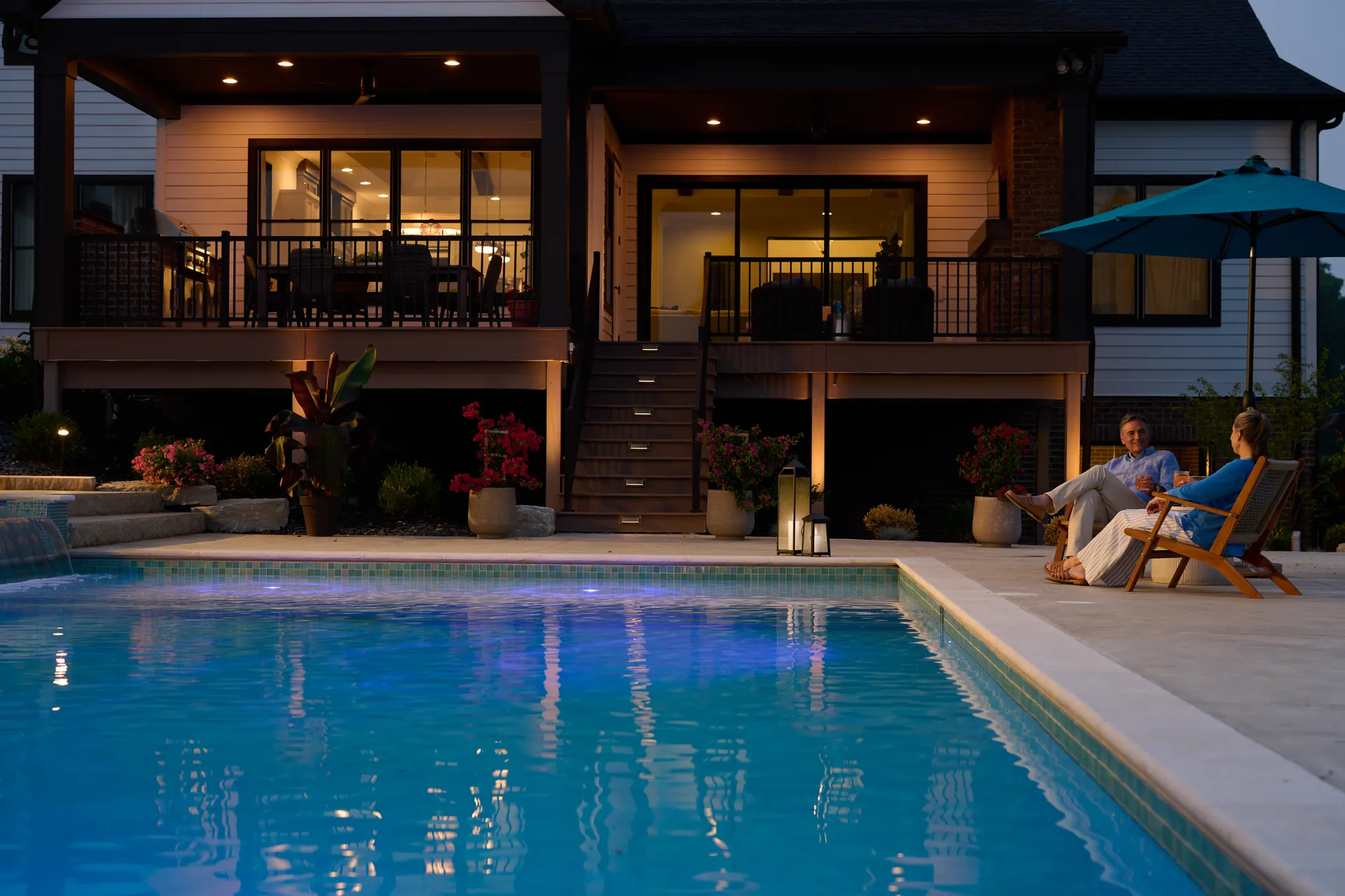 Luxury poolside with automated climate and lighting